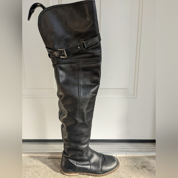Over the knee Black leather Boots US 7 - Picture 4 of 10